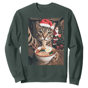 Funny Cat Ramen Selfie With Santa Christmas Sweatshirt TS14 Dark Forest Green Print Your Wear