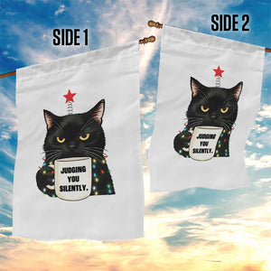 Funny Black Cat Christmas Garden Flag Judging You Silently TS14 Print Your Wear