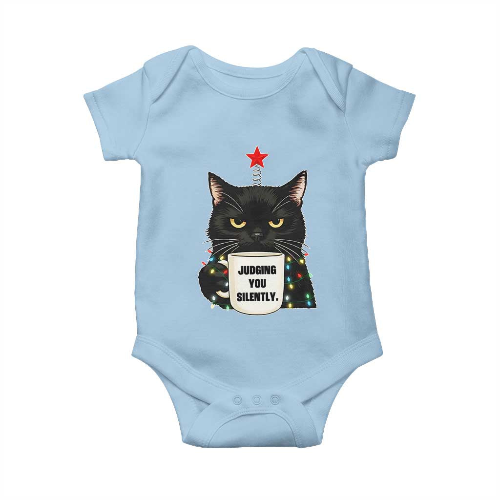 Funny Black Cat Christmas Baby Onesie Judging You Silently TS14 Light Blue Print Your Wear