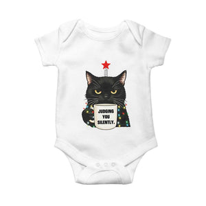 Funny Black Cat Christmas Baby Onesie Judging You Silently TS14 White Print Your Wear