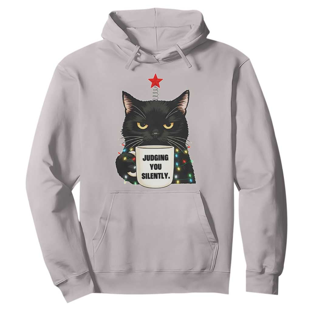 Funny Black Cat Christmas Hoodie Judging You Silently TS14 Ice Gray Print Your Wear