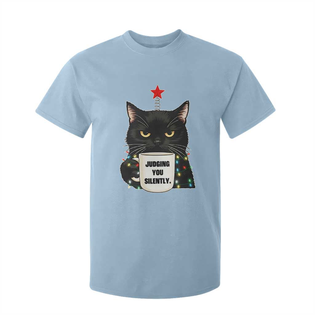 Funny Black Cat Christmas T Shirt For Kid Judging You Silently TS14 Light Blue Print Your Wear