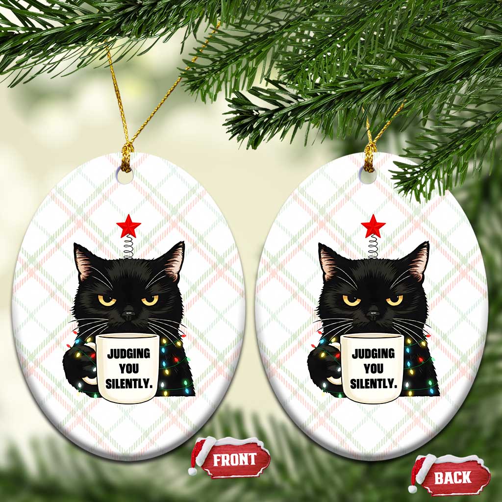 Funny Black Cat Christmas Ceramic Ornament Judging You Silently TS14 Print Your Wear