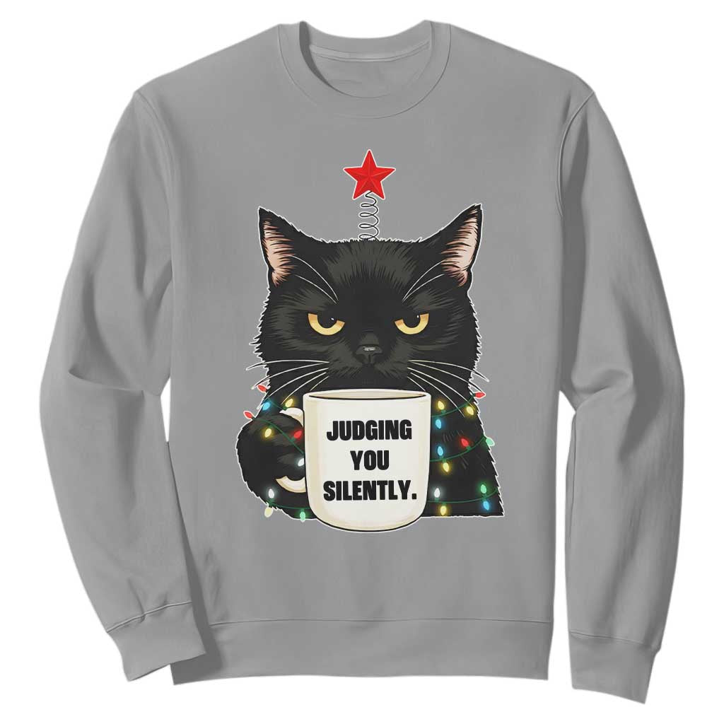 Funny Black Cat Christmas Sweatshirt Judging You Silently TS14 Sport Gray Print Your Wear