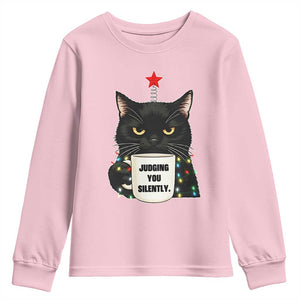 Funny Black Cat Christmas Youth Sweatshirt Judging You Silently TS14 Light Pink Print Your Wear