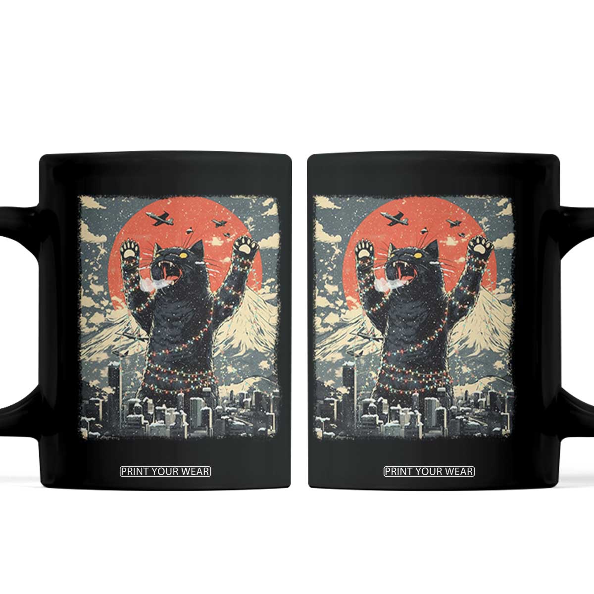 Japanese Cat Christmas Coffee Mug Funny Kitten Kitty Cat Lover TS14 Black Print Your Wear