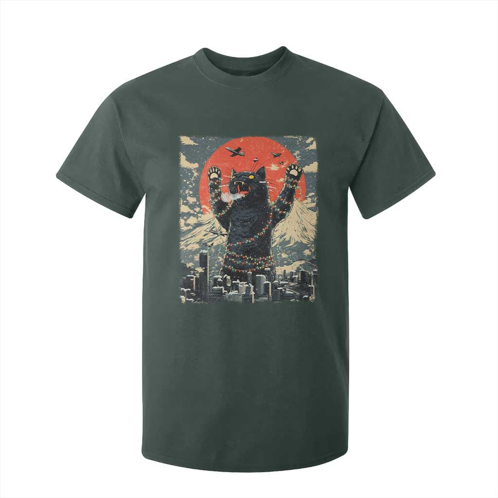 Japanese Cat Christmas T Shirt For Kid Funny Kitten Kitty Cat Lover TS14 Dark Forest Green Print Your Wear