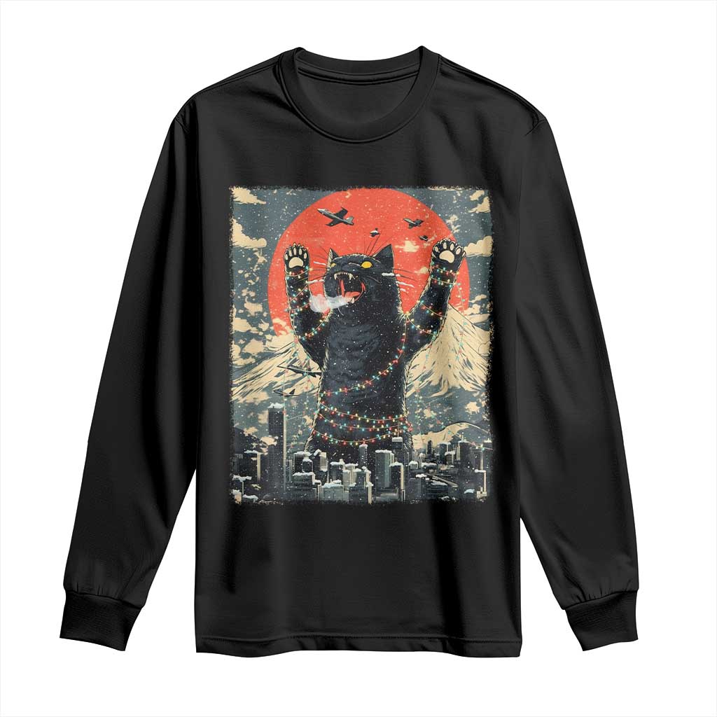 Japanese Cat Christmas Long Sleeve Shirt Funny Kitten Kitty Cat Lover TS14 Black Print Your Wear