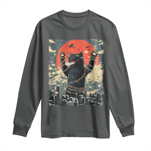 Japanese Cat Christmas Long Sleeve Shirt Funny Kitten Kitty Cat Lover TS14 Dark Heather Print Your Wear