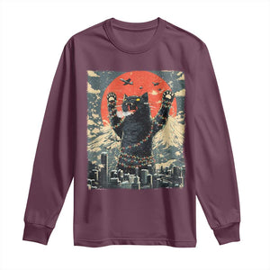 Japanese Cat Christmas Long Sleeve Shirt Funny Kitten Kitty Cat Lover TS14 Maroon Print Your Wear