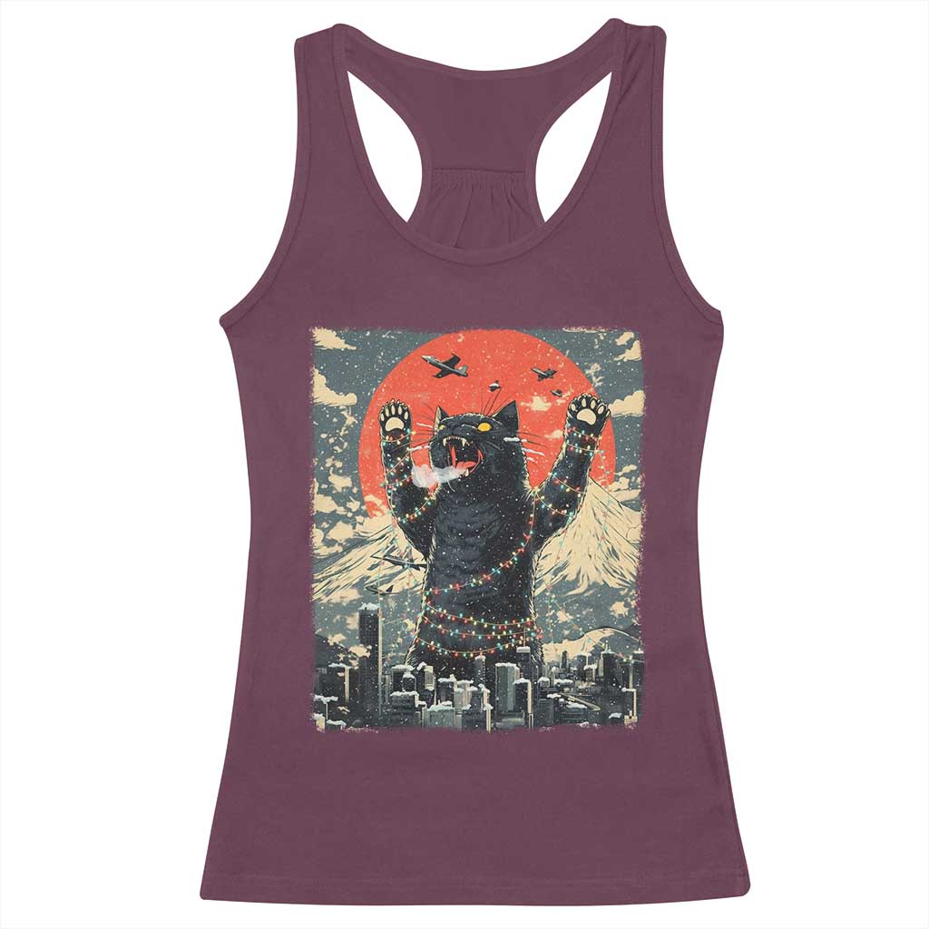 Japanese Cat Christmas Racerback Tank Top Funny Kitten Kitty Cat Lover TS14 Maroon Print Your Wear