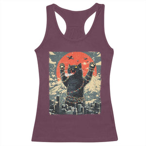 Japanese Cat Christmas Racerback Tank Top Funny Kitten Kitty Cat Lover TS14 Maroon Print Your Wear