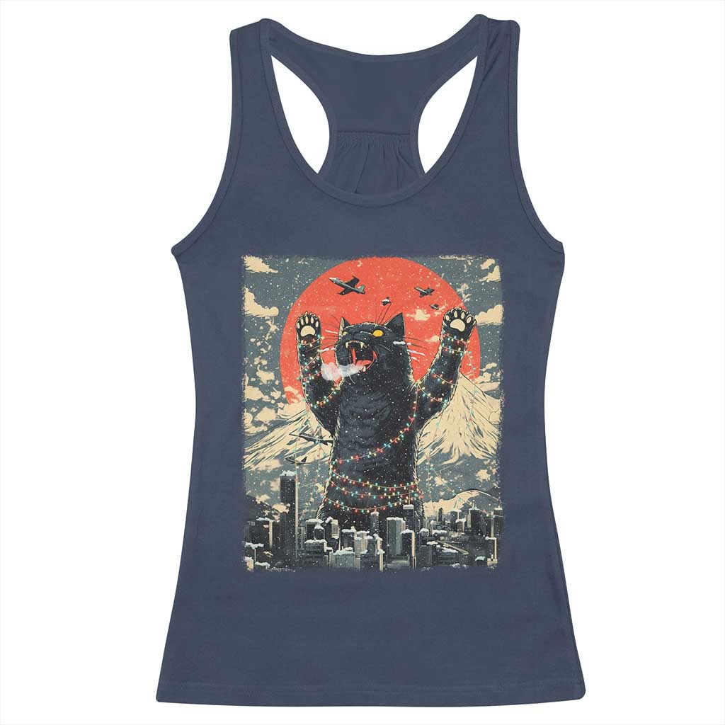 Japanese Cat Christmas Racerback Tank Top Funny Kitten Kitty Cat Lover TS14 Navy Print Your Wear