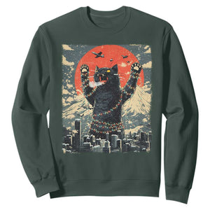 Japanese Cat Christmas Sweatshirt Funny Kitten Kitty Cat Lover TS14 Dark Forest Green Print Your Wear