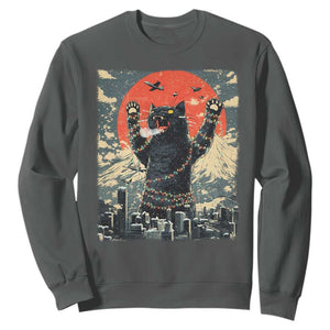 Japanese Cat Christmas Sweatshirt Funny Kitten Kitty Cat Lover TS14 Dark Heather Print Your Wear
