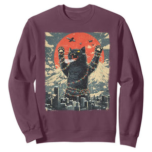 Japanese Cat Christmas Sweatshirt Funny Kitten Kitty Cat Lover TS14 Maroon Print Your Wear