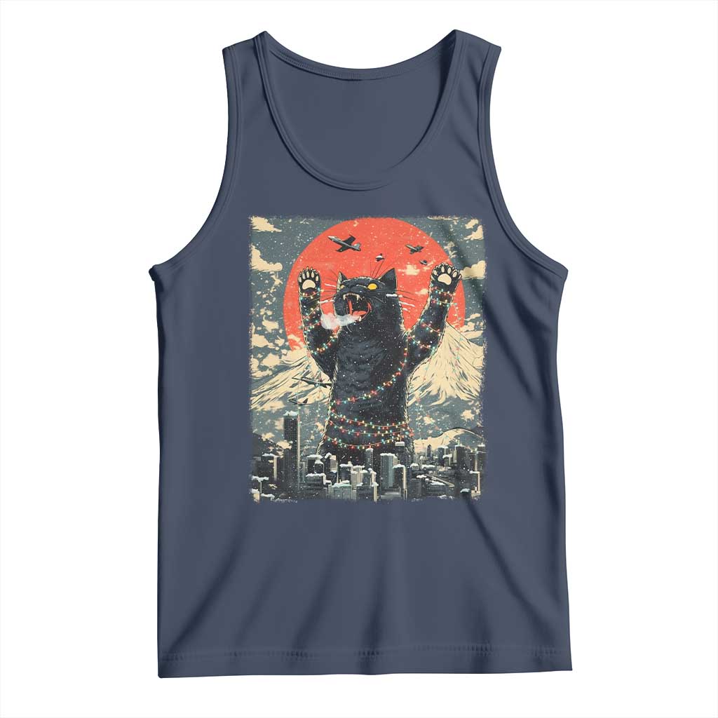 Japanese Cat Christmas Tank Top Funny Kitten Kitty Cat Lover TS14 Navy Print Your Wear