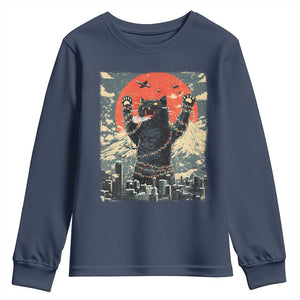 Japanese Cat Christmas Youth Sweatshirt Funny Kitten Kitty Cat Lover TS14 Navy Print Your Wear