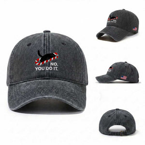 Funny Lazy Cat Christmas Washed Cotton Baseball Cap No You Do It TS14 Washed Cap Universal Fit Dark Gray Print Your Wear