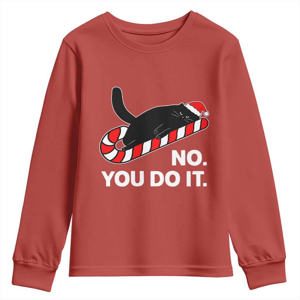 Funny Lazy Cat Christmas Youth Sweatshirt No You Do It TS14 Red Print Your Wear