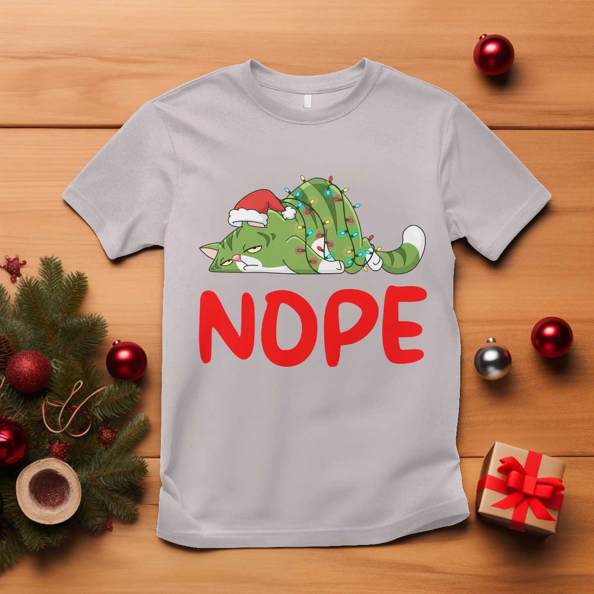 Funny Lazy Cat Christmas T Shirt Nope Not Today TS14 Ice Gray Print Your Wear