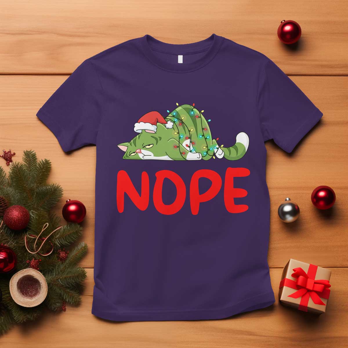 Funny Lazy Cat Christmas T Shirt Nope Not Today TS14 Purple Print Your Wear