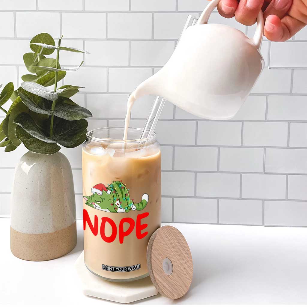 Funny Lazy Cat Christmas Glass Can Nope Not Today TS14 Print Your Wear