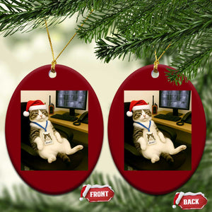 Funny Cat Christmas Ceramic Ornament Night Time Security Guard TS14 Print Your Wear
