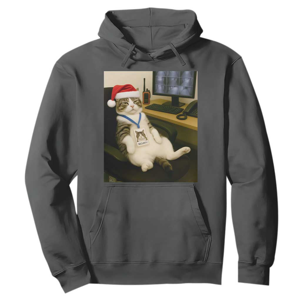 Funny Cat Christmas Hoodie Night Time Security Guard TS14 Dark Heather Print Your Wear