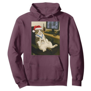 Funny Cat Christmas Hoodie Night Time Security Guard TS14 Maroon Print Your Wear