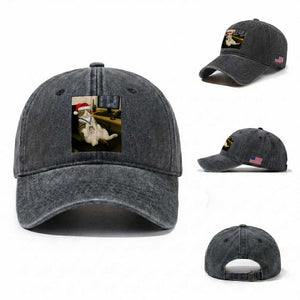 Funny Cat Christmas Washed Cotton Baseball Cap Night Time Security Guard TS14 Washed Cap Universal Fit Dark Gray Print Your Wear