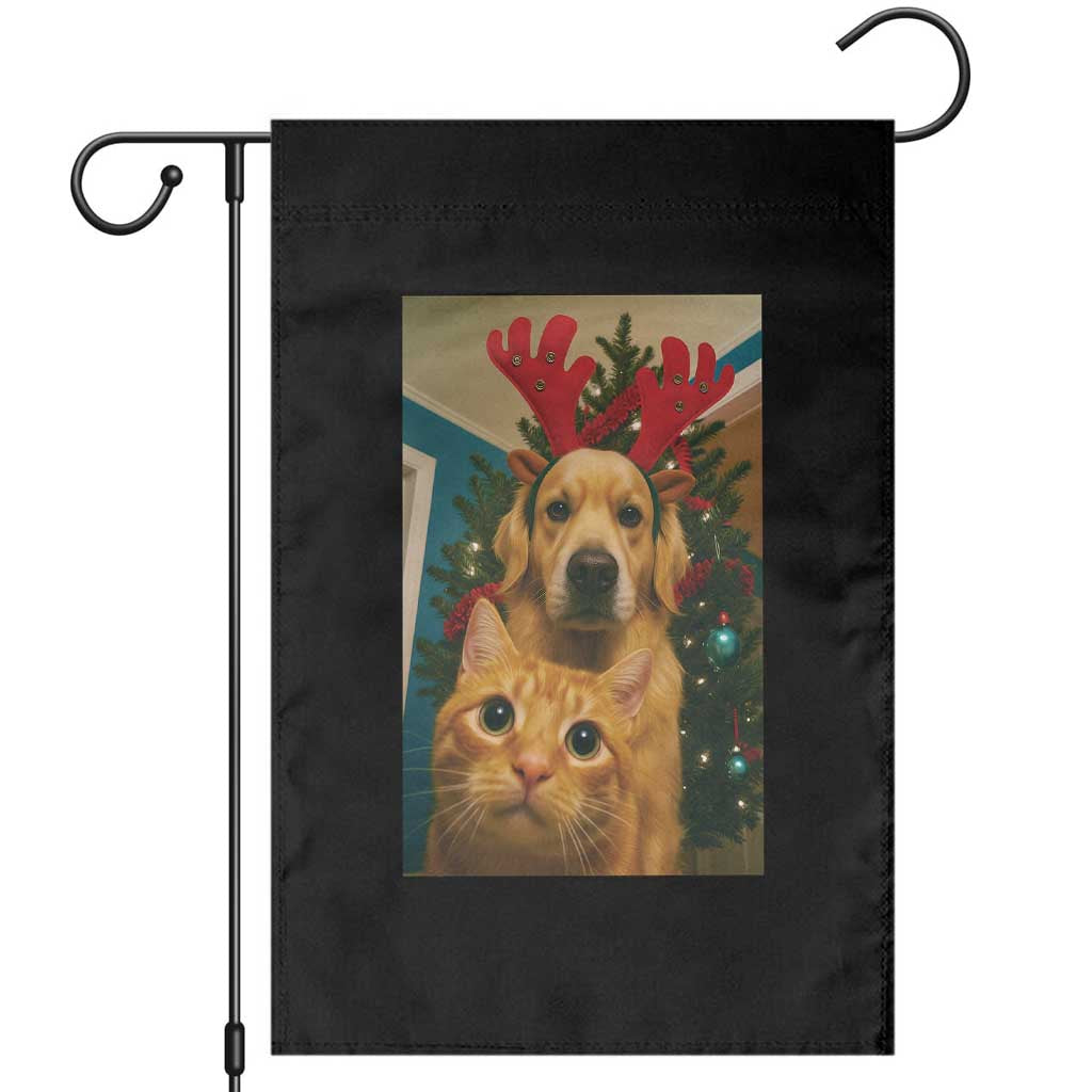 Funny Cat With Dog Selfie Christmas Garden Flag Pet Lover Xmas Gift TS14 Black Print Your Wear