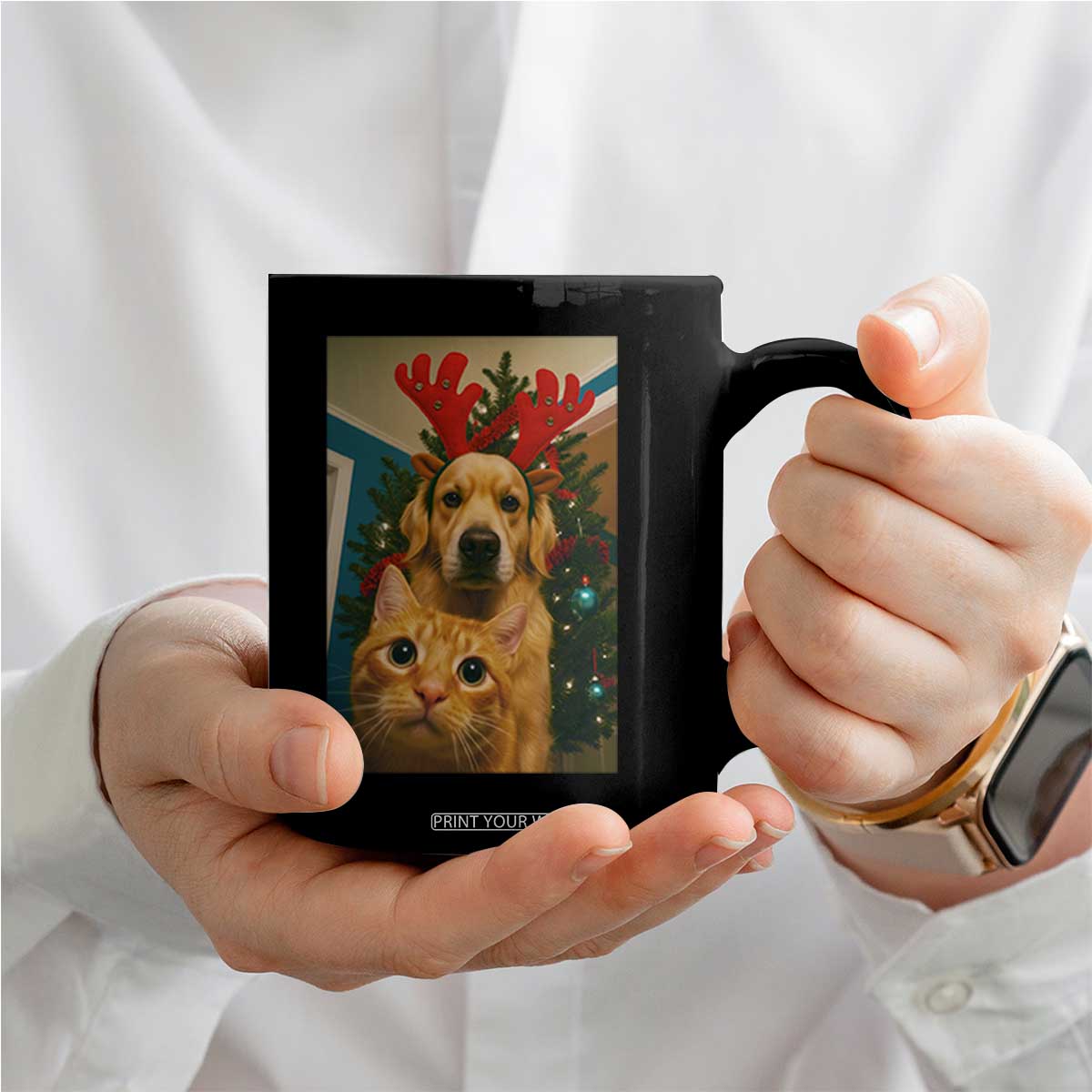 Funny Cat With Dog Selfie Christmas Coffee Mug Pet Lover Xmas Gift TS14 Print Your Wear