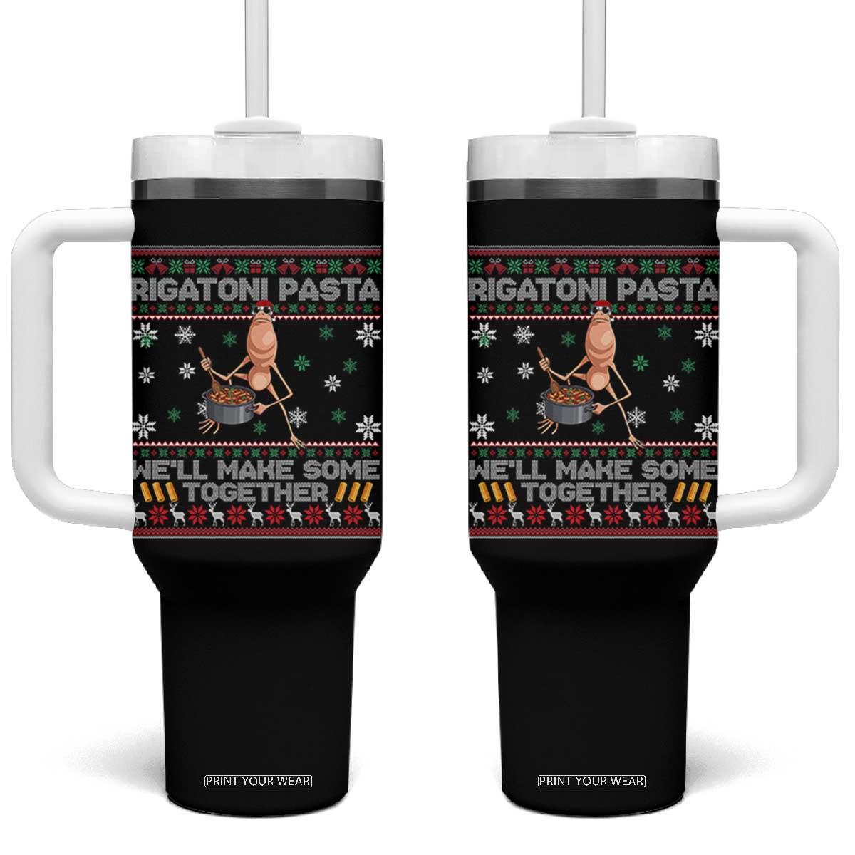 Marcus The Worm Christmas Meme Tumbler With Handle Rigatoni Pasta We Will Make Some Together TS14 One Size: 40 oz Black Print Your Wear