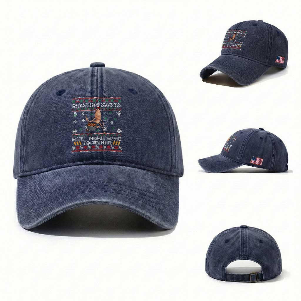 Marcus The Worm Christmas Meme Washed Cotton Baseball Cap Rigatoni Pasta We Will Make Some Together TS14 Washed Cap Universal Fit Navy Print Your Wear