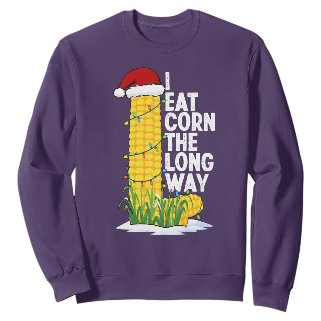 I Eat Corn The Long Way Sweatshirt Funny Corn Adult Humor Christmas TS14 Purple Print Your Wear
