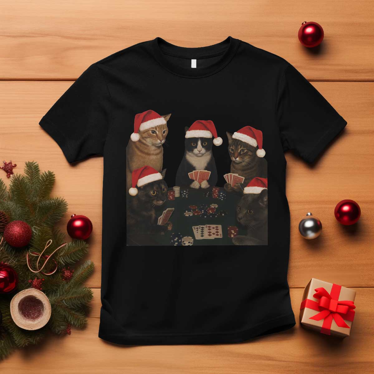 Poker Cats Christmas Meme Shirt T Shirt Funny Gambling Cat TS14 Black Print Your Wear