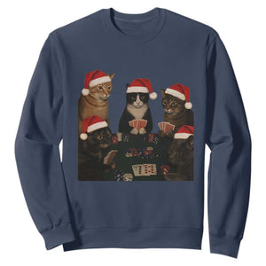 Poker Cats Christmas Meme Shirt Sweatshirt Funny Gambling Cat TS14 Navy Print Your Wear