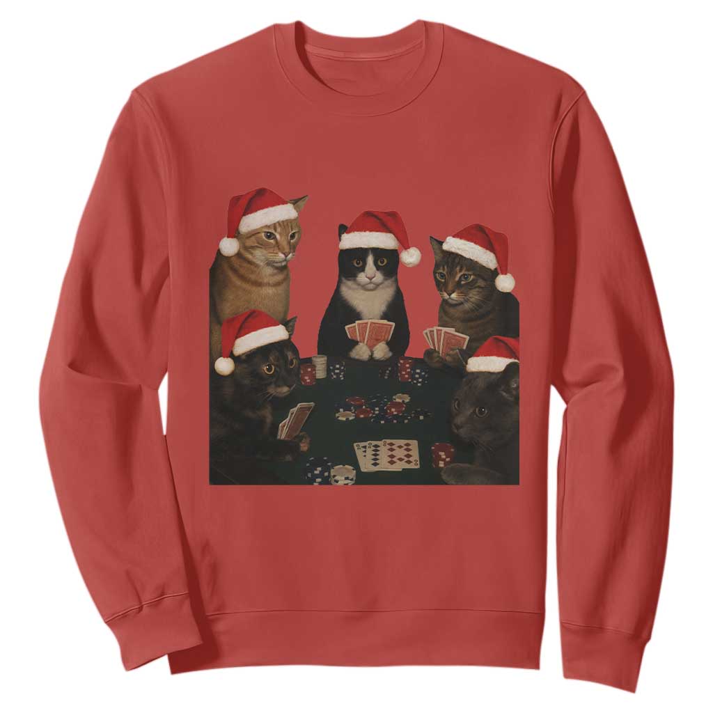Poker Cats Christmas Meme Shirt Sweatshirt Funny Gambling Cat TS14 Red Print Your Wear