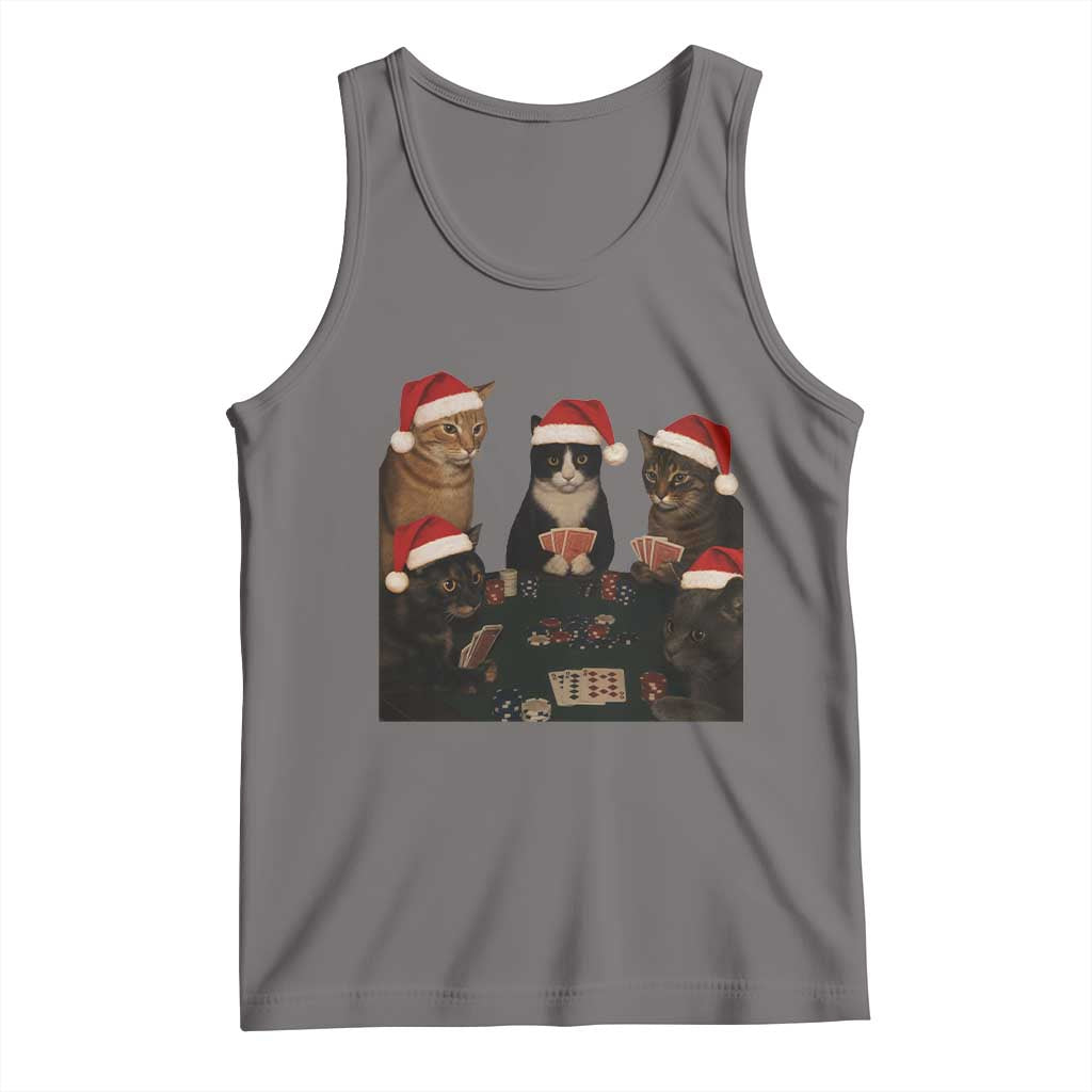 Poker Cats Christmas Meme Shirt Tank Top Funny Gambling Cat TS14 Deep Heather Print Your Wear