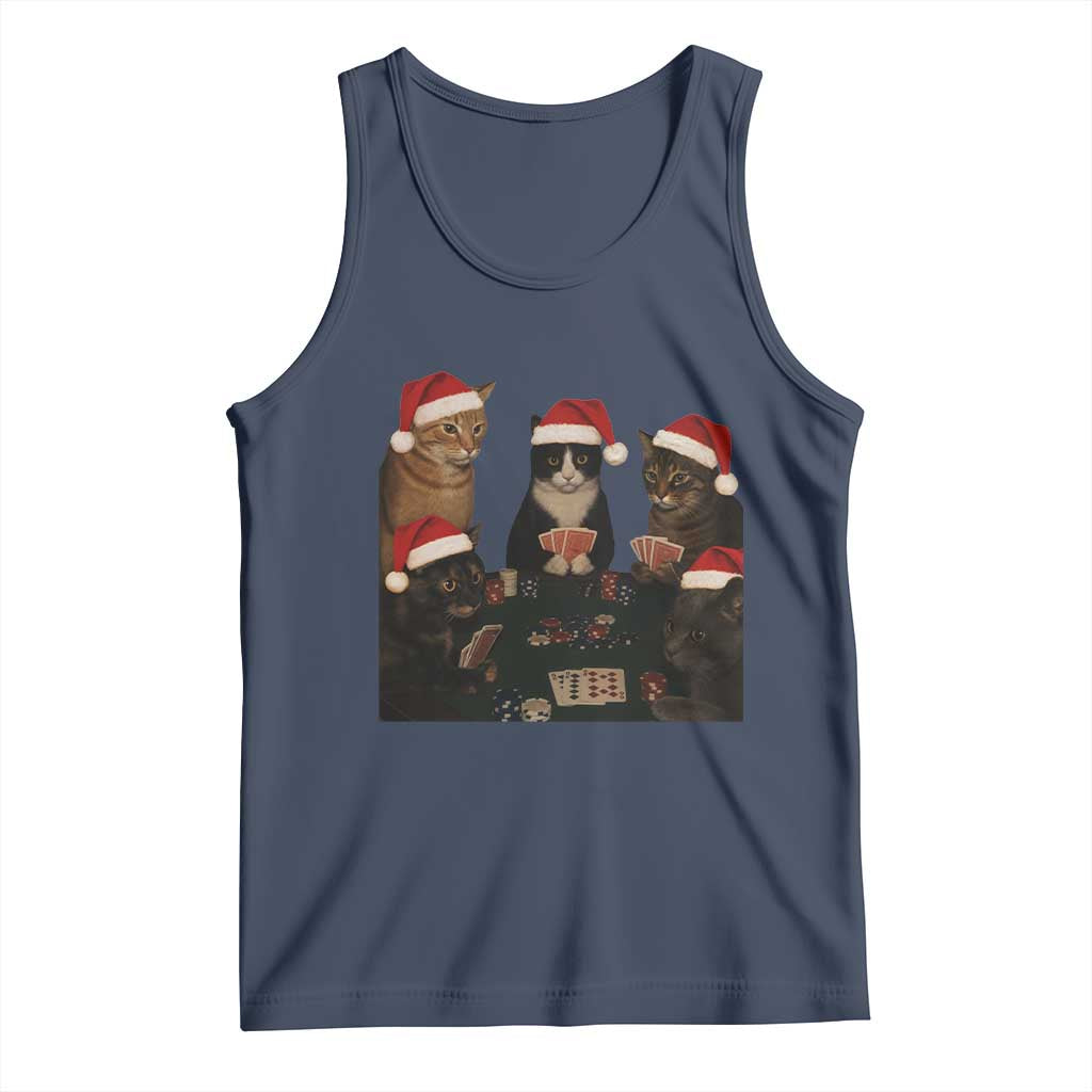 Poker Cats Christmas Meme Shirt Tank Top Funny Gambling Cat TS14 Navy Print Your Wear