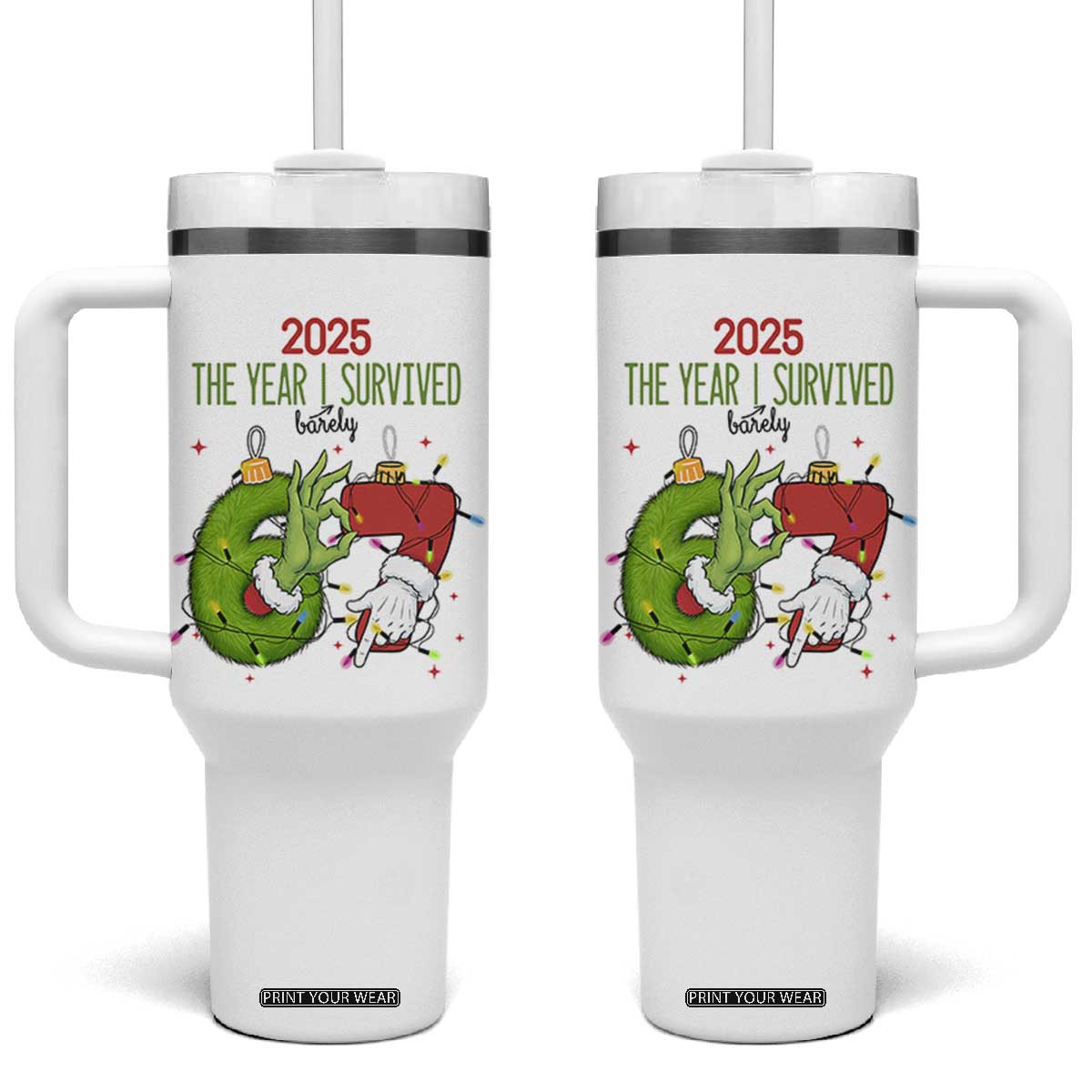 The Year I Survived 67 Six Seven Christmas Meme Tumbler With Handle TS14 One Size: 40 oz White Print Your Wear