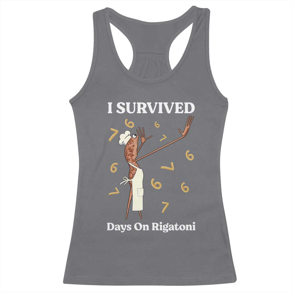 Marcus The Worm Meme Racerback Tank Top I Survived 67 Days On Rigatoni TS14 Charcoal Print Your Wear