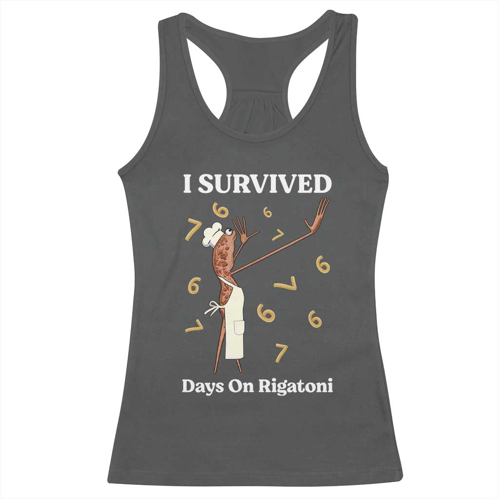 Marcus The Worm Meme Racerback Tank Top I Survived 67 Days On Rigatoni TS14 Dark Heather Print Your Wear