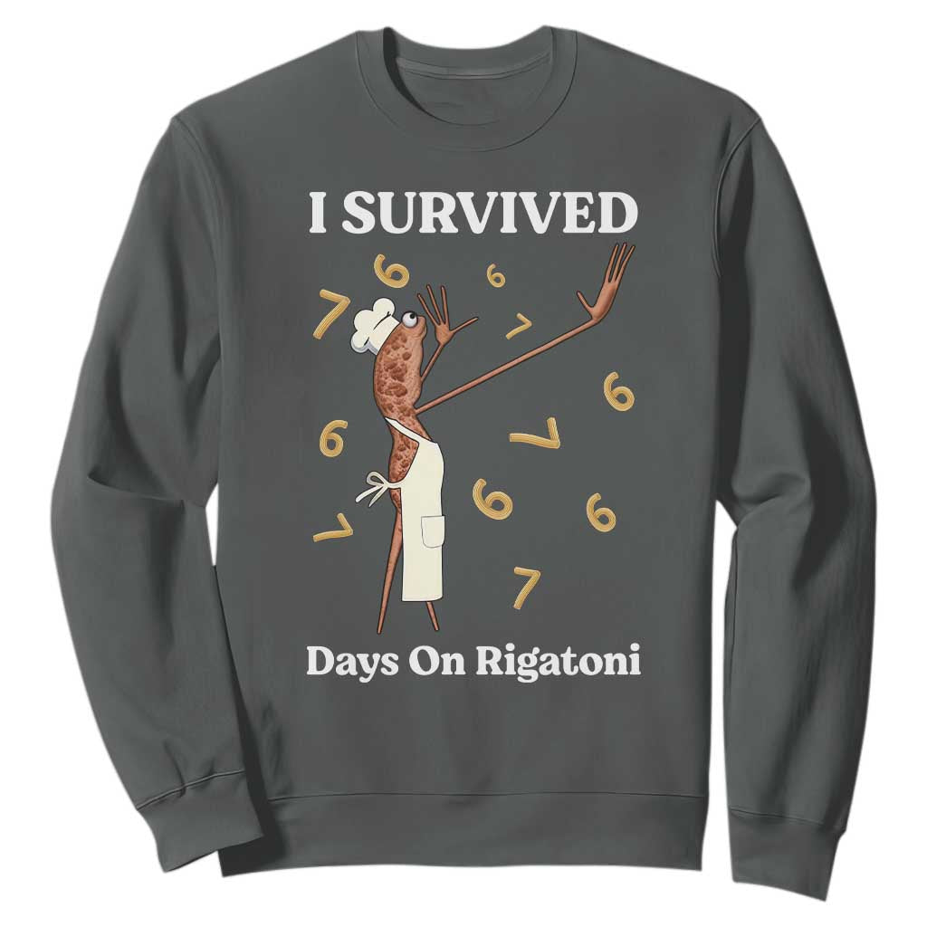 Marcus The Worm Meme Sweatshirt I Survived 67 Days On Rigatoni TS14 Dark Heather Print Your Wear