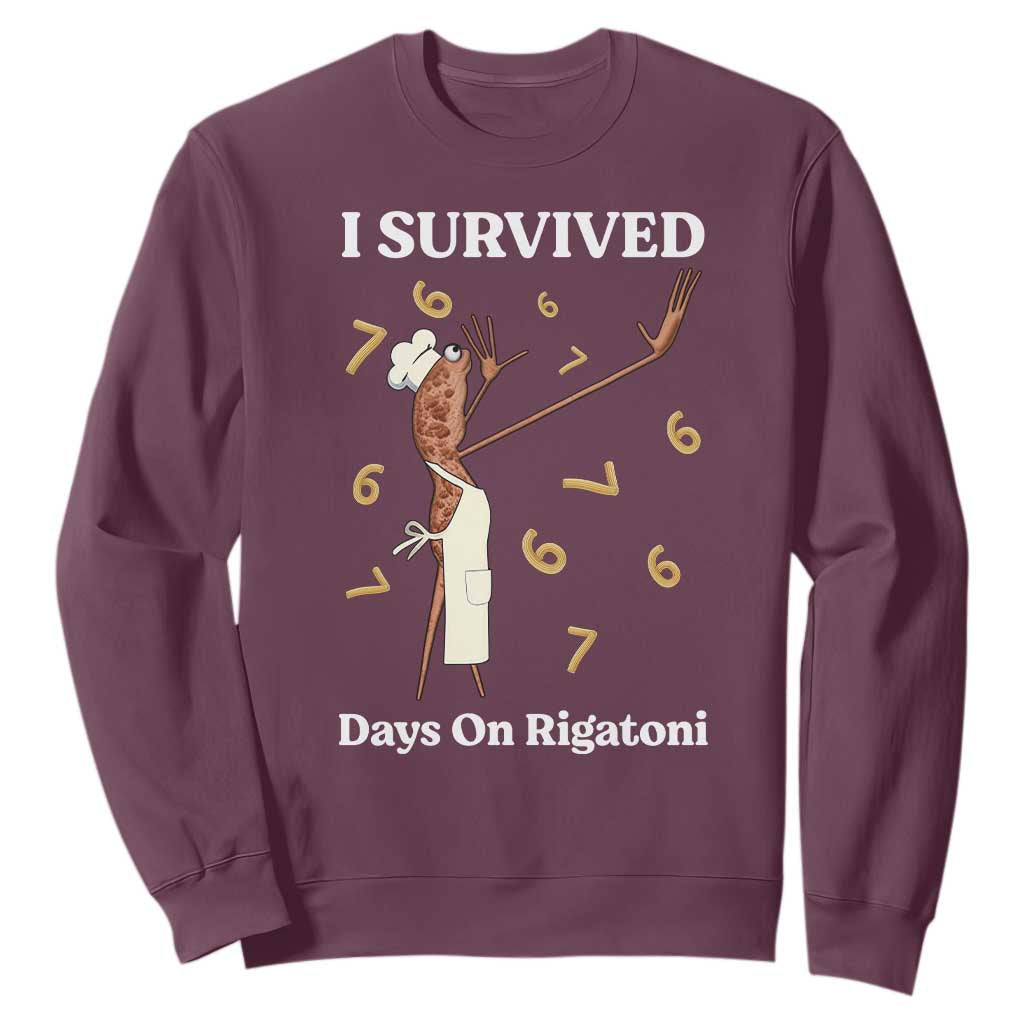 Marcus The Worm Meme Sweatshirt I Survived 67 Days On Rigatoni TS14 Maroon Print Your Wear