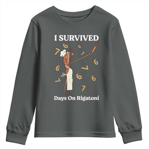 Marcus The Worm Meme Youth Sweatshirt I Survived 67 Days On Rigatoni TS14 Dark Heather Print Your Wear