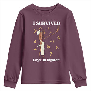 Marcus The Worm Meme Youth Sweatshirt I Survived 67 Days On Rigatoni TS14 Maroon Print Your Wear