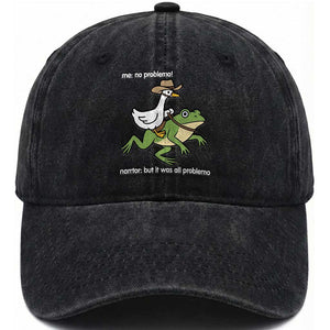 Cowboy Goose Meme Washed Cotton Baseball Cap Funny Frog Me No Problemo Narrator TS14 Washed Cap Universal Fit Black Print Your Wear