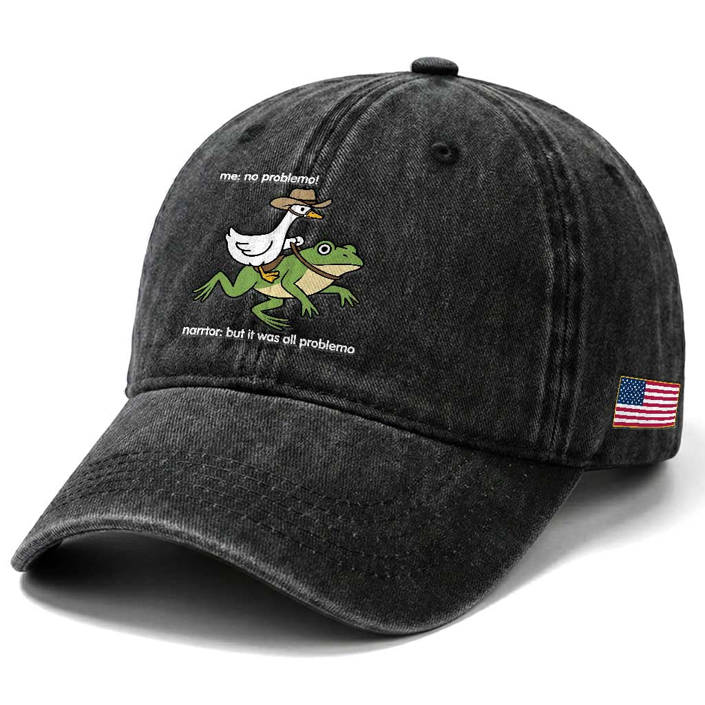 Cowboy Goose Meme Washed Cotton Baseball Cap Funny Frog Me No Problemo Narrator TS14 Print Your Wear